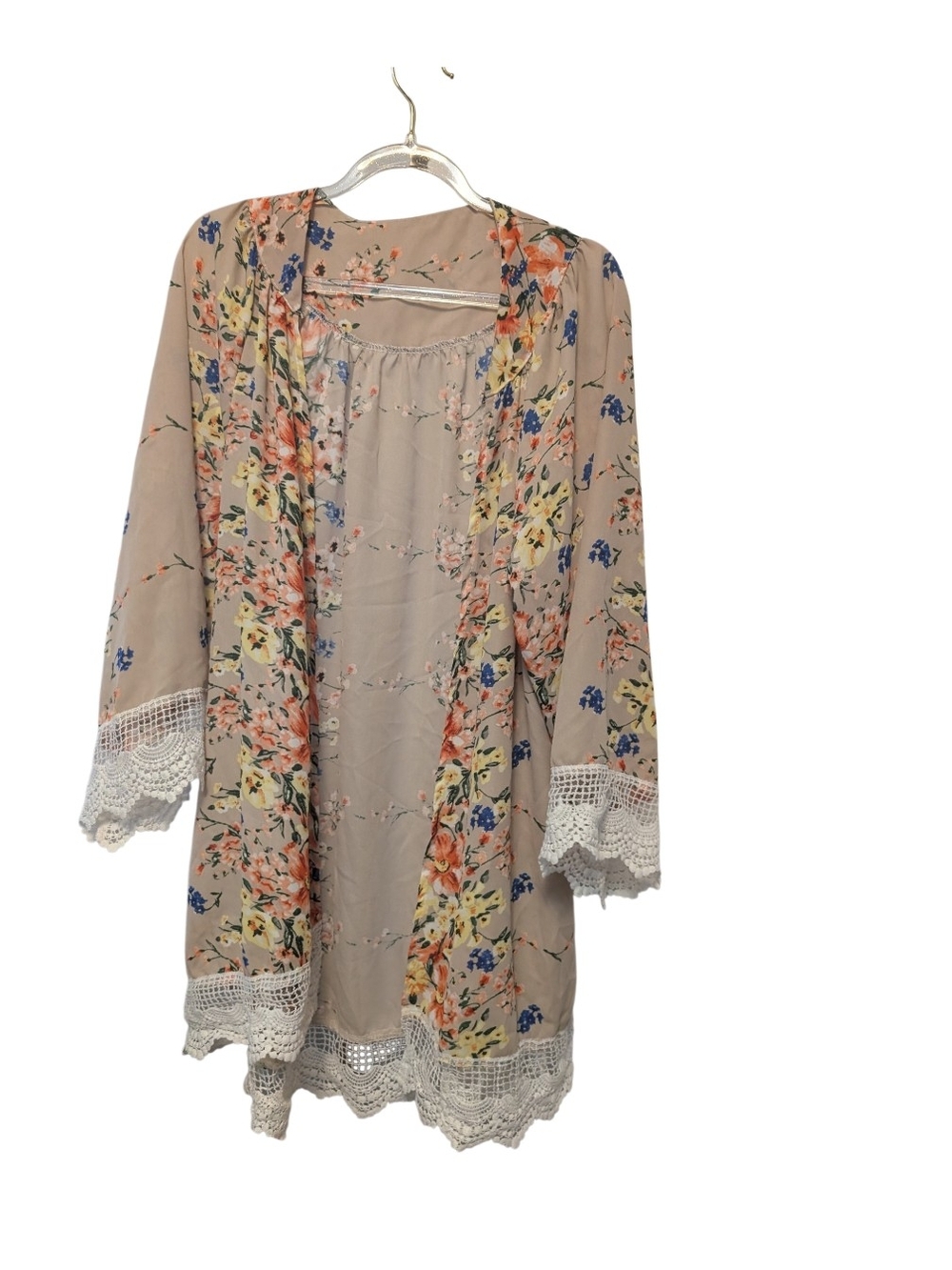 Floral Crochet-Trim Kimono‎  - Blush Pink